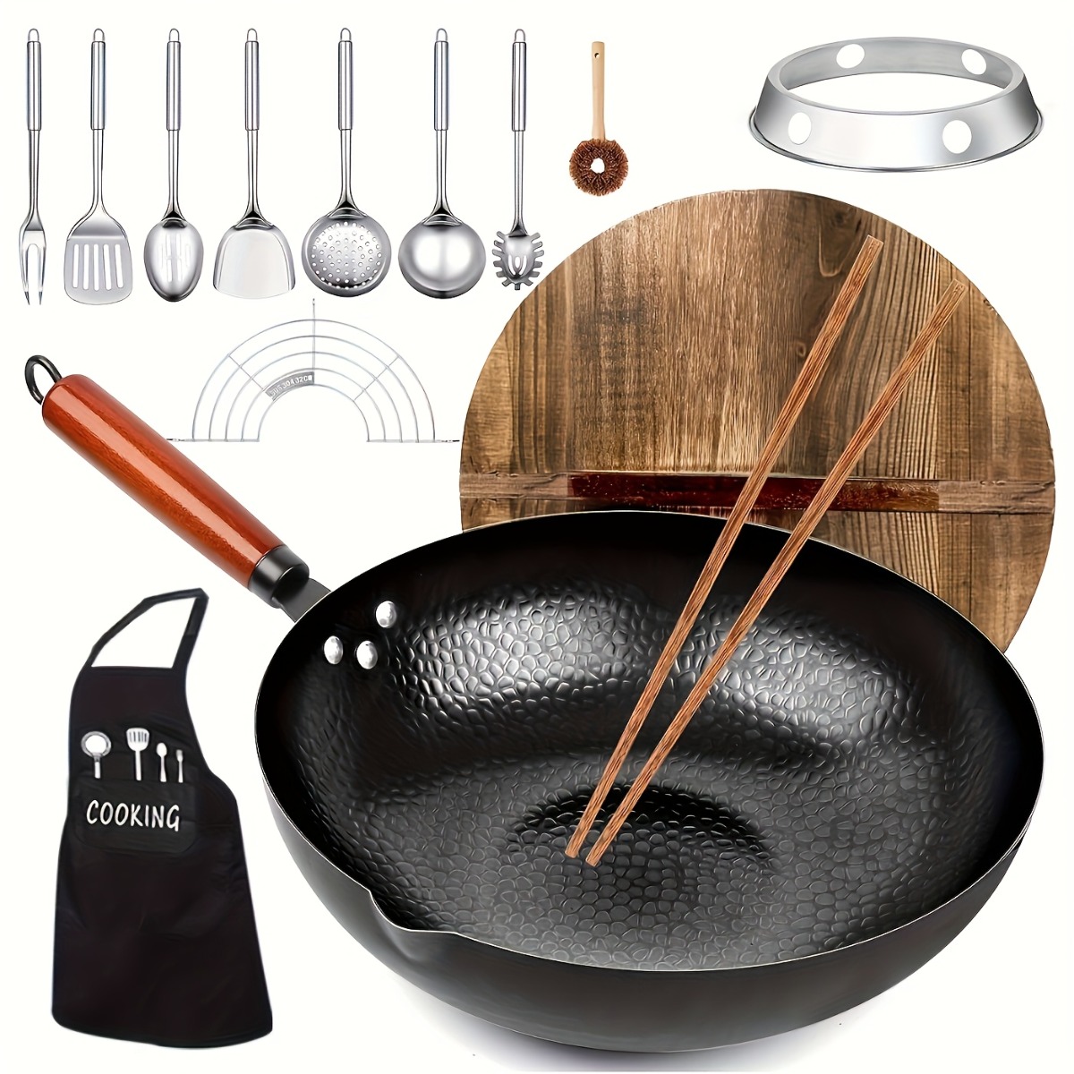 Meal Prep Seafood - 12.6 Inch Cast Iron Wok Set