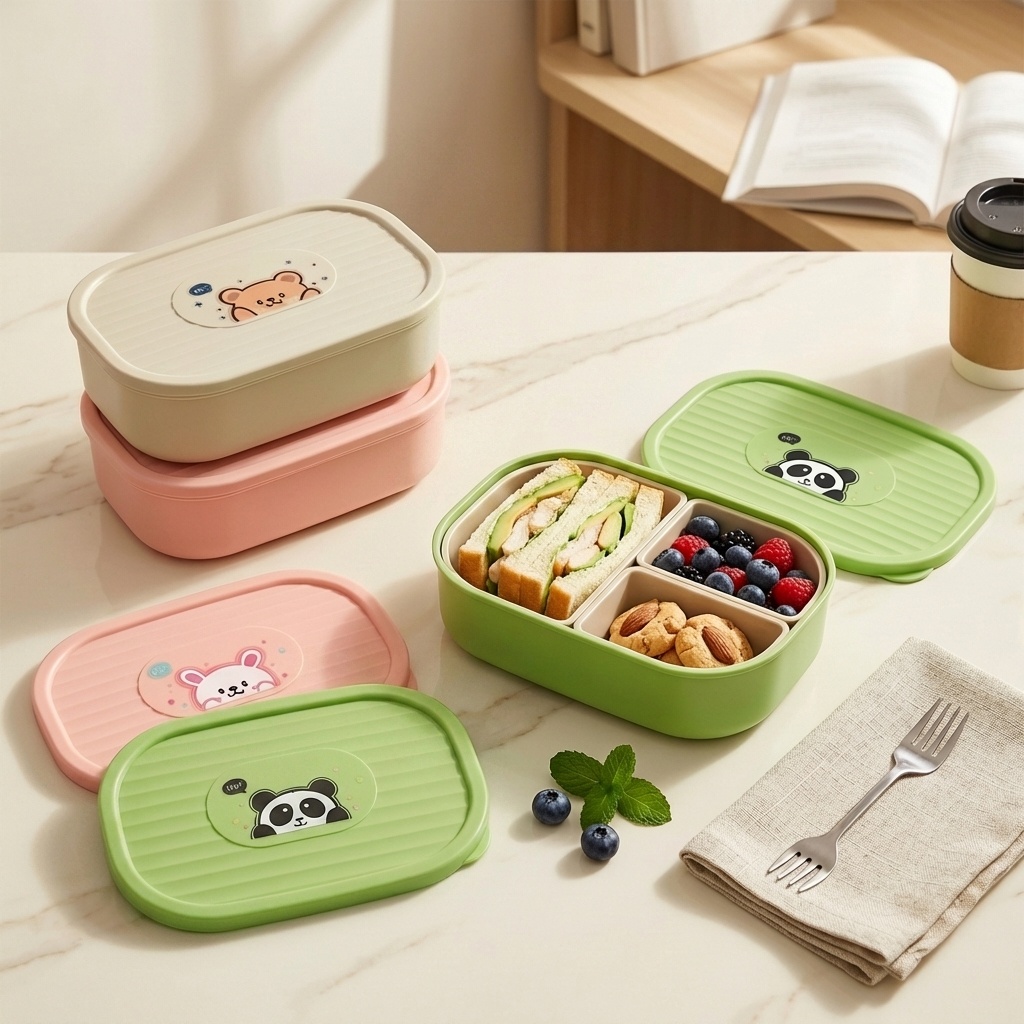 Salad Container Jar - Cute Plastic Divided Lunch Box For