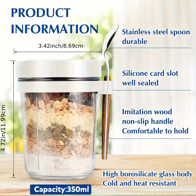 1pc/2pcs Glass Oatmeal Cup, Ov - Salad Container Jar review and price